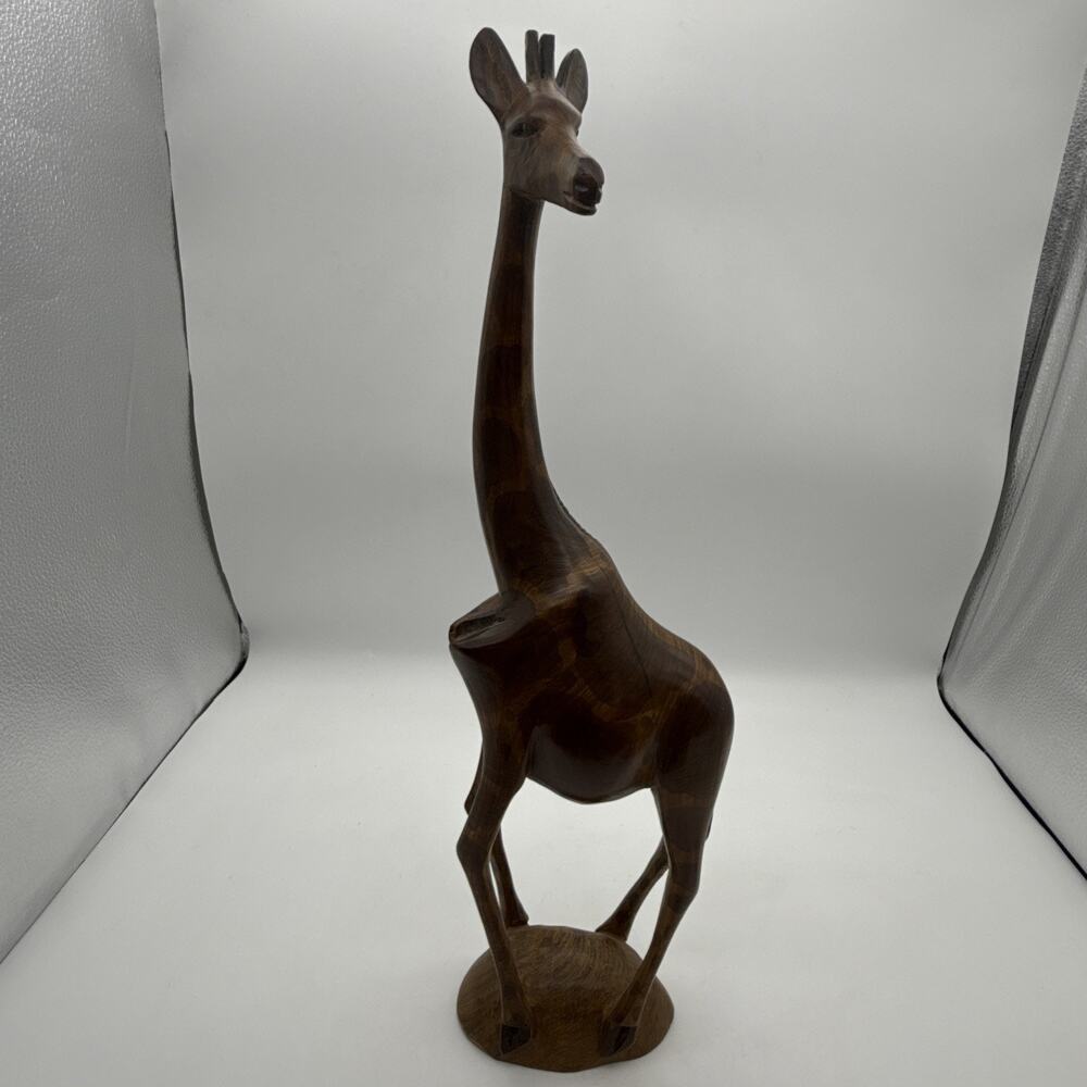 Hand Carved Wooden Giraffe Safari Art Figure 18” Tall Made in Africa?